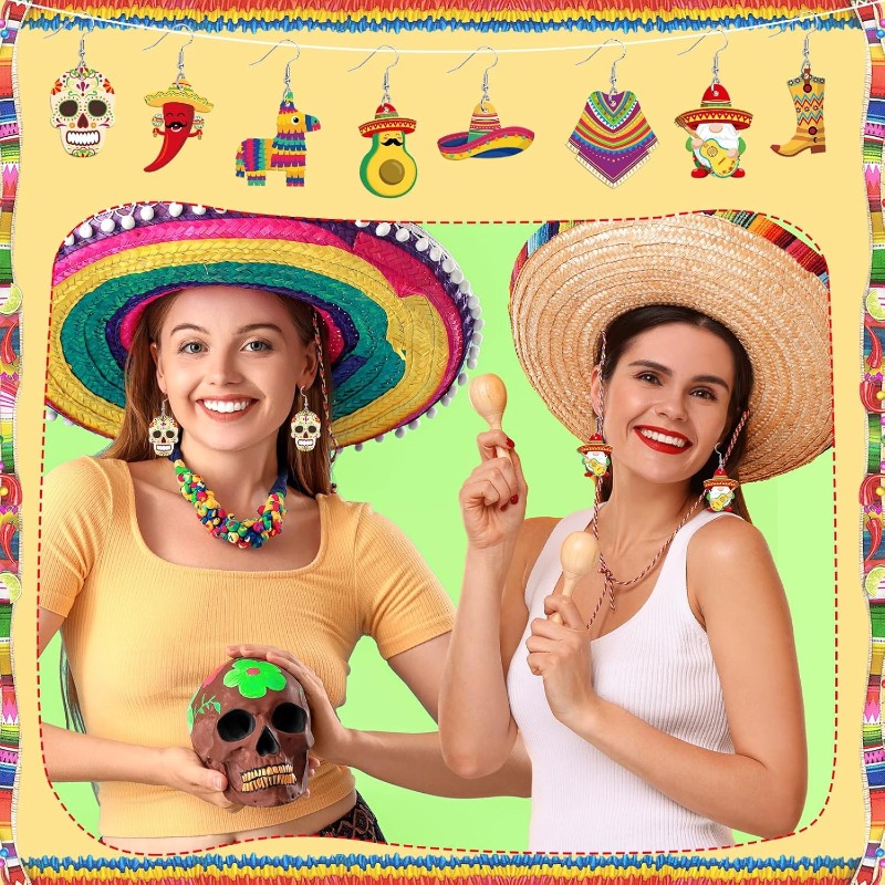 8 Pairs Mexican Carnival Theme Earring Set